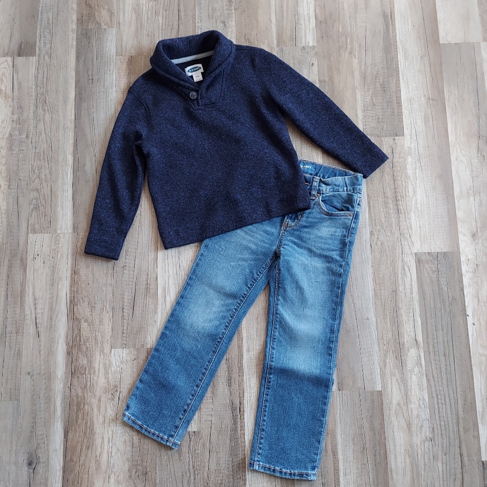 Kids Old Navy Comfort Stretch Skinny Jeans Shawl Collar Sweatshirt Size 5